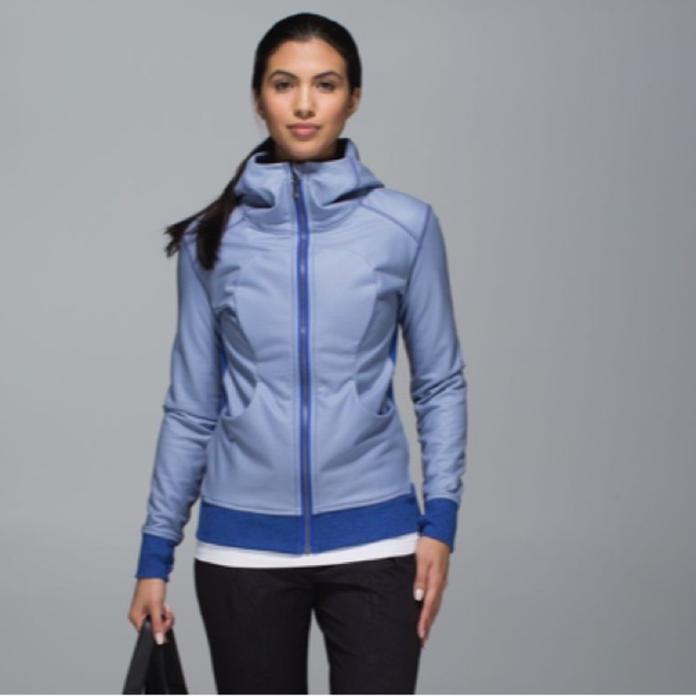 Lululemon On The Daily Hooded PU Coated Heathered Denim Harbor Blue Size 10 - Picture 16 of 16